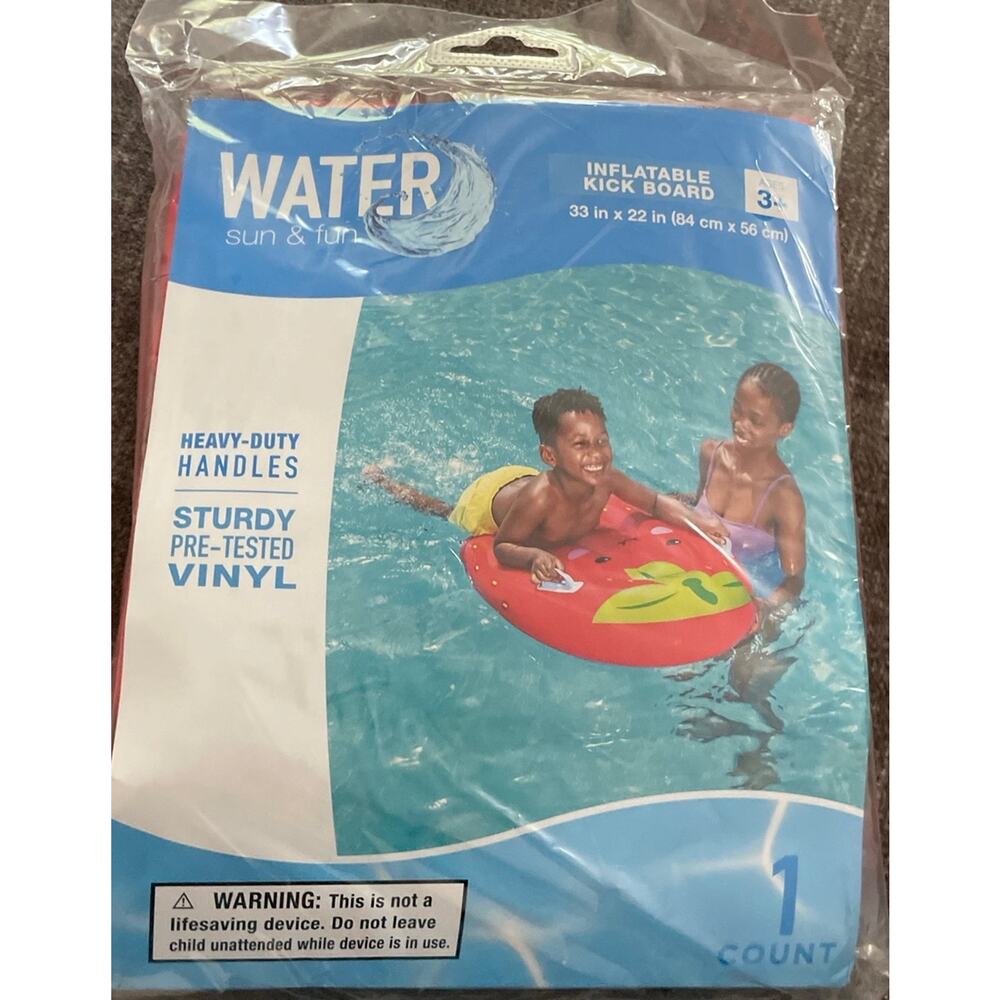 1 Water Sun & Fun Red Watermelon inflatable kick board 33"×22" Ages 3-8
